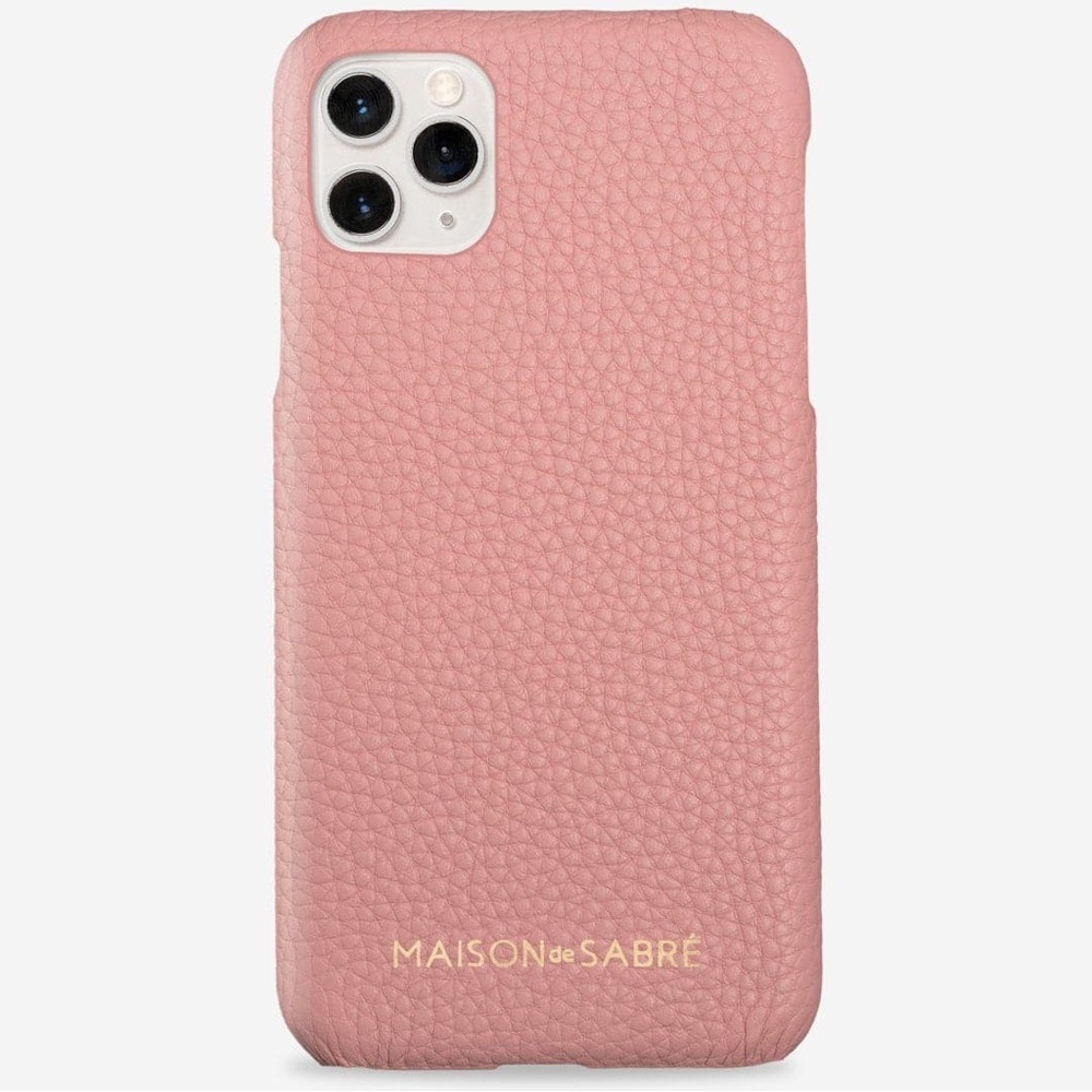 ♡ Maison de Sabre Pink Lily iPhone 11 in Personalized Pebbled Leather ♡